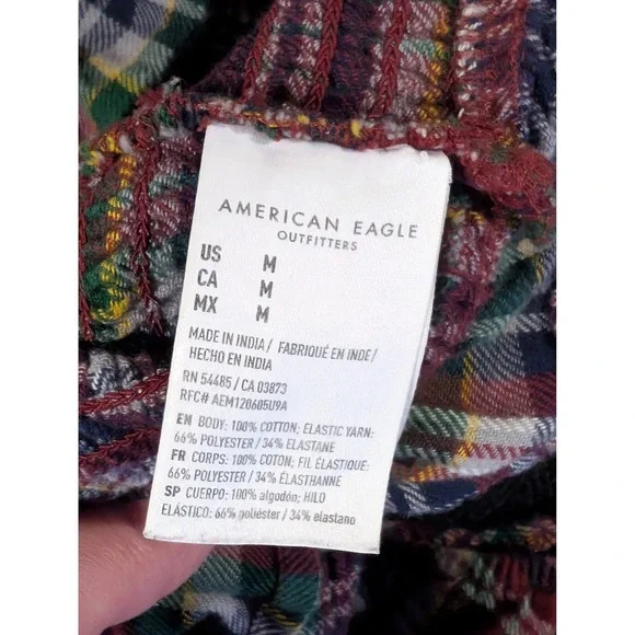 American Eagle Smocked Plaid Crop Top Short Puff Sleeve Square Neck M Y2K Retro - Picture 8 of 10